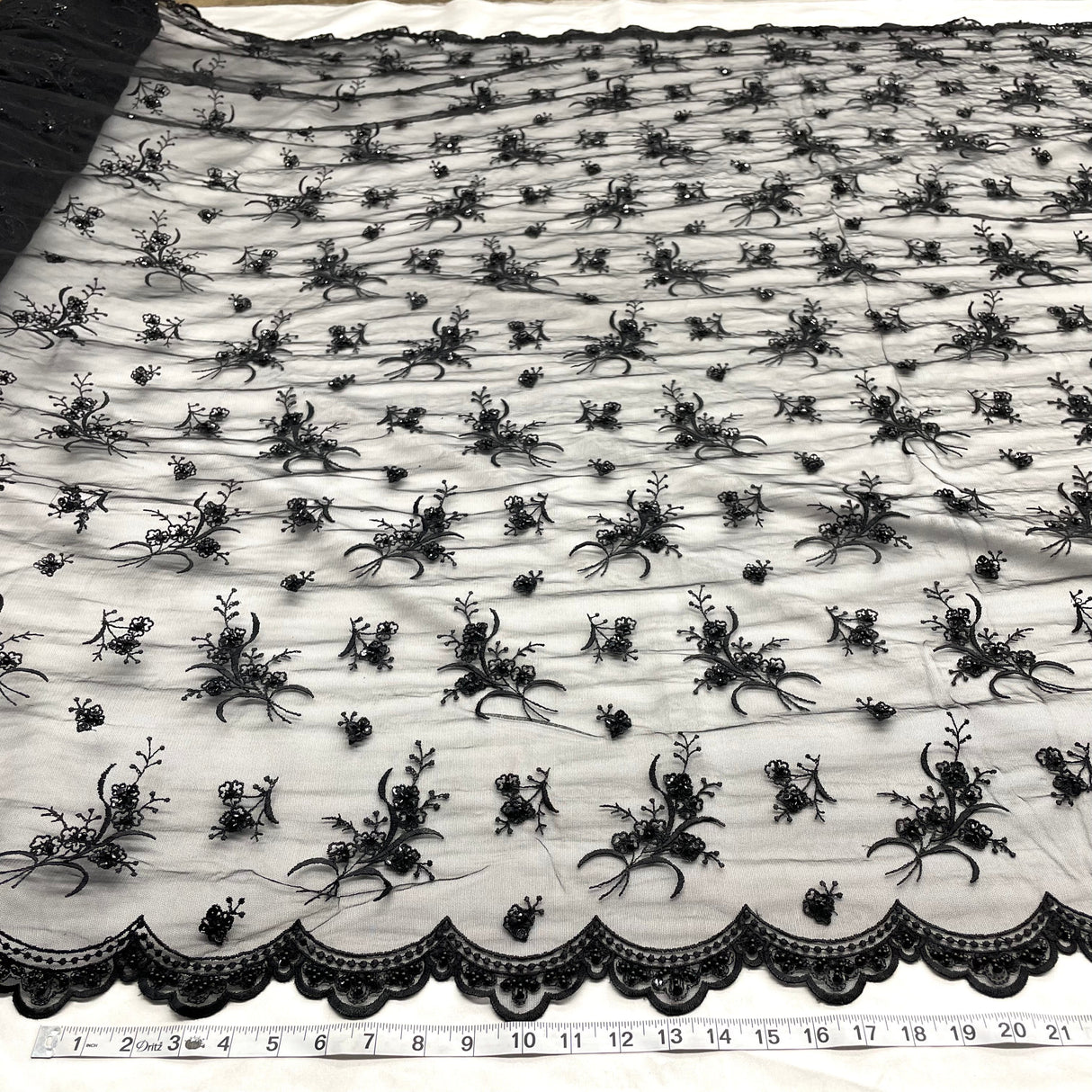 Beaded Lace Fabric on Polyester Net Mesh