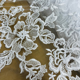Corded Bridal Lace Fabric - Embroidered Floral Design, 53" Width (1 Yard)