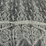 Beaded & Corded Bridal Lace Fabric - Embroidered 100 Percent Polyester Net Mesh, Ivory, Antique Silver, Gold, Silver, White, 58" Width (1 Yard)