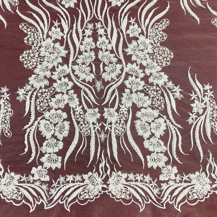 1 Yard Beaded Lace Fabric Embroidered on 100% Polyester Net Mesh | Lace USA - GD-13276 - Ivory