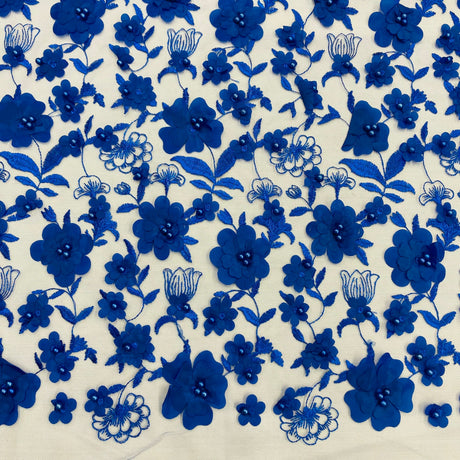 Beaded 3D Floral Lace Fabric - 100 Percent Polyester Lace Fabric, 3D Floral Embroidery, 49" Width, 9 Colors (1 Yard)