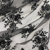 Beaded Embroidered Lace Black Mesh