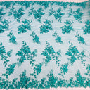 Beaded 3D Floral Lace Fabric - Embroidered On 100% Polyester Net Mesh, 52" Width, Multi Color (1 Yard)