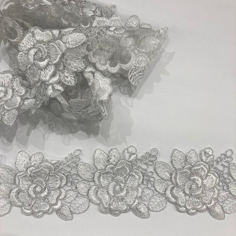 1 Yard 3D Floral Lace Trimming 3" Wide Embroidered on 100% Polyester Net Mesh