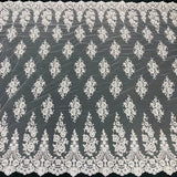 1 Yard Beaded Corded Lace Fabric Embroidered on 100 Percent Polyester Net Mesh 52 Inch Width