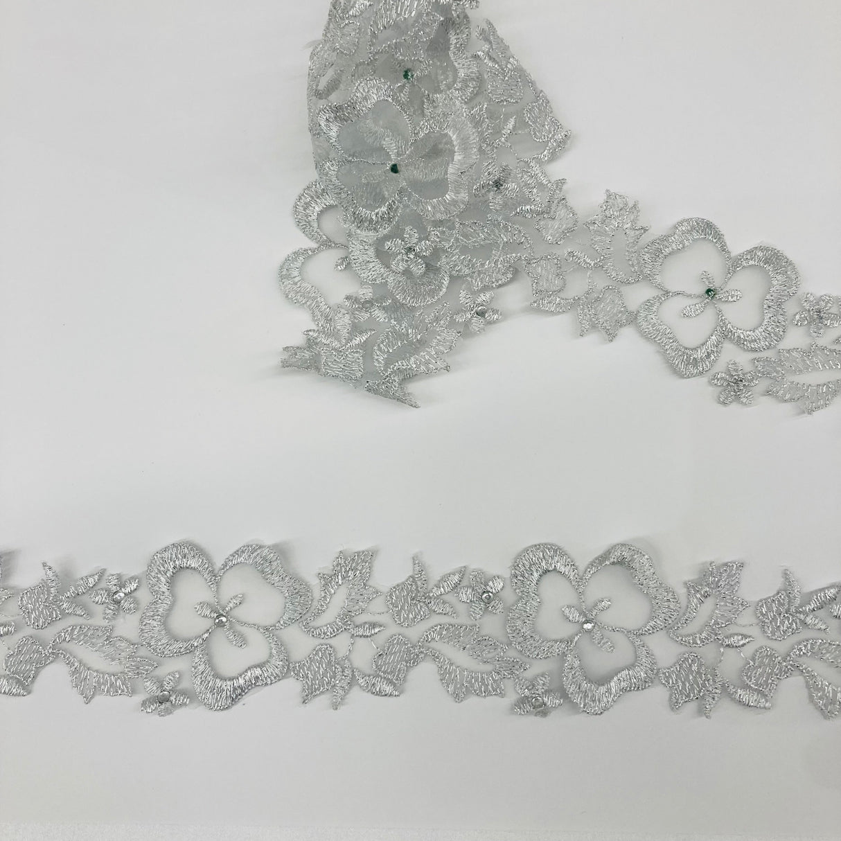 Beaded Lace Trim Embroidered Organza 2"