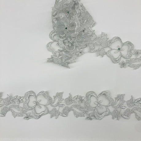 Beaded Lace Trim Embroidered Organza 2"