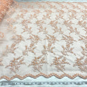 Beaded & Corded Bridal Lace Fabric - Peach, Lime Green, Embroidered, 52" Width (1 Yard)