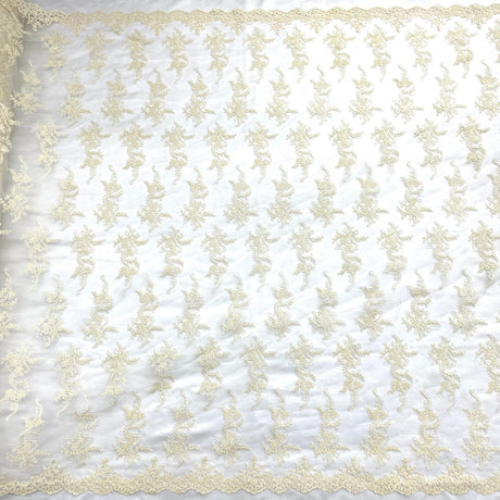 1 Yard Corded Bridal Lace Fabric Embroidered 100 Percent Polyester Net Mesh 54 inch Width