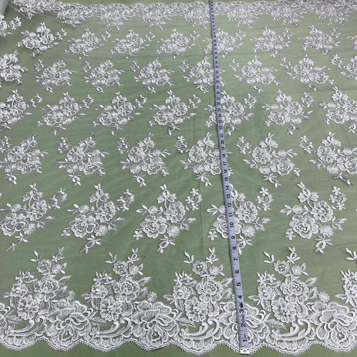 1 Yard Elegant Corded Embroidered Bridal Lace Fabric for Special Occasion White