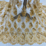 Beaded Lace Fabric on Polyester Net Mesh