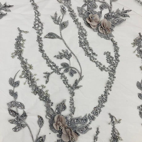 Beaded 3D Floral Lace Mesh