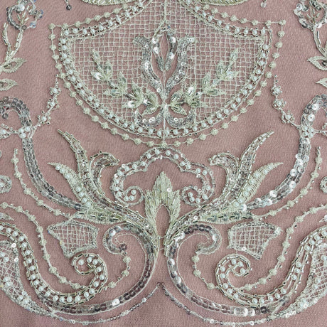 Beaded Lace Fabric on Polyester Net Mesh