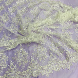 1 Yard - Corded Bridal Lace Fabric Embroidered on 100% Polyester Net Mesh - 54"