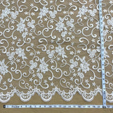 1 Yard Silver Beaded and Corded Bridal Fabric Lace Embroidered on Polyester Net Mesh for Wedding and Evening Gowns – 54"
