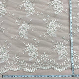 Beaded Lace Fabric Ivory Embroidered Mesh