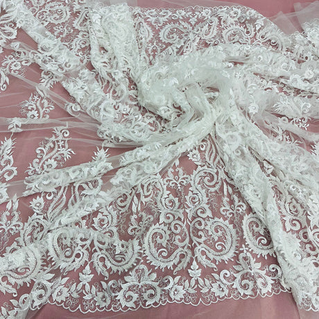1 Yard Exquisite Beaded Lace Fabric Embroidered on Polyester Net Mesh
