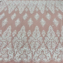 Beaded Sequined Lace Fabric Ivory