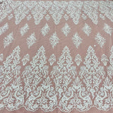 Beaded Sequined Lace Fabric Ivory