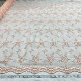 1 Yard Elegant Beaded Lace Mesh Embroidery Fabric 100% Polyester Formal Couture for Wedding & Fashion Design
