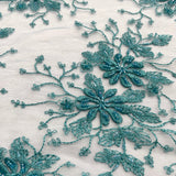 Beaded Lace Fabric Embroidered On 100 Percent Polyester Net Mesh - Fuchsia, Teal, 52" Width (1 Yard)
