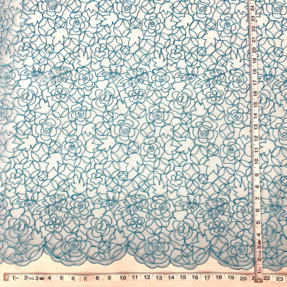 Embroidered Lace Turquoise Mesh