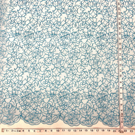 Embroidered Lace Turquoise Mesh