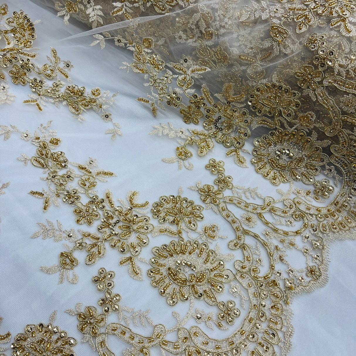Beaded Corded Bridal Lace Fabric 53"