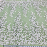 1 Yard Beaded and Corded Bridal Fabric Lace Embroidered on Polyester Net Mesh