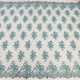 Beaded 3D Floral Lace Polyester Fabric - Jade Floral Embroidered Beaded Mesh, 52" Width (1 Yard)