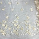 1 Yard 3D Floral Lace Fabric Embroidered on 100 Percent Polyester Soft Tulle Net Mesh White 60 inch Width