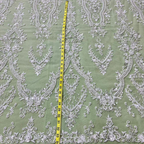 Beaded Lace Fabric on Polyester Net Mesh