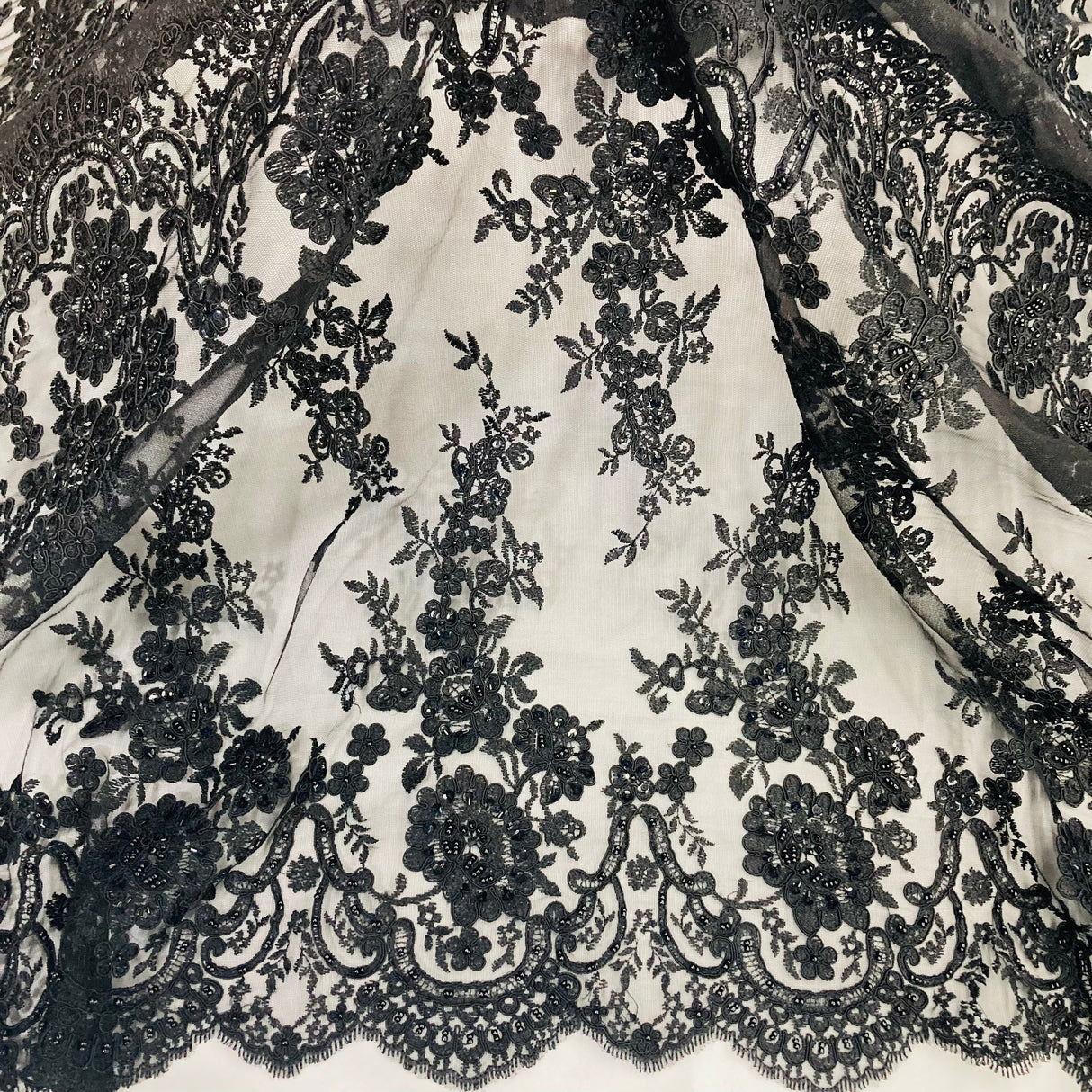Beaded Corded Bridal Lace Fabric