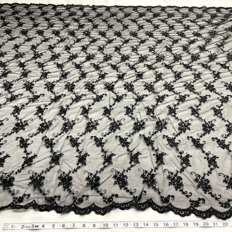 Beaded Lace Fabric on Polyester Net Mesh