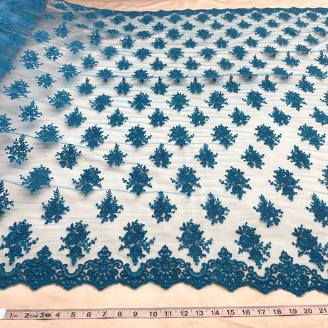 Embroidered Corded Bridal Lace Turquoise