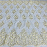 1 Yard Regal Beaded and Corded Lace Fabric with Scallops Embroidered on Polyester Net Mesh