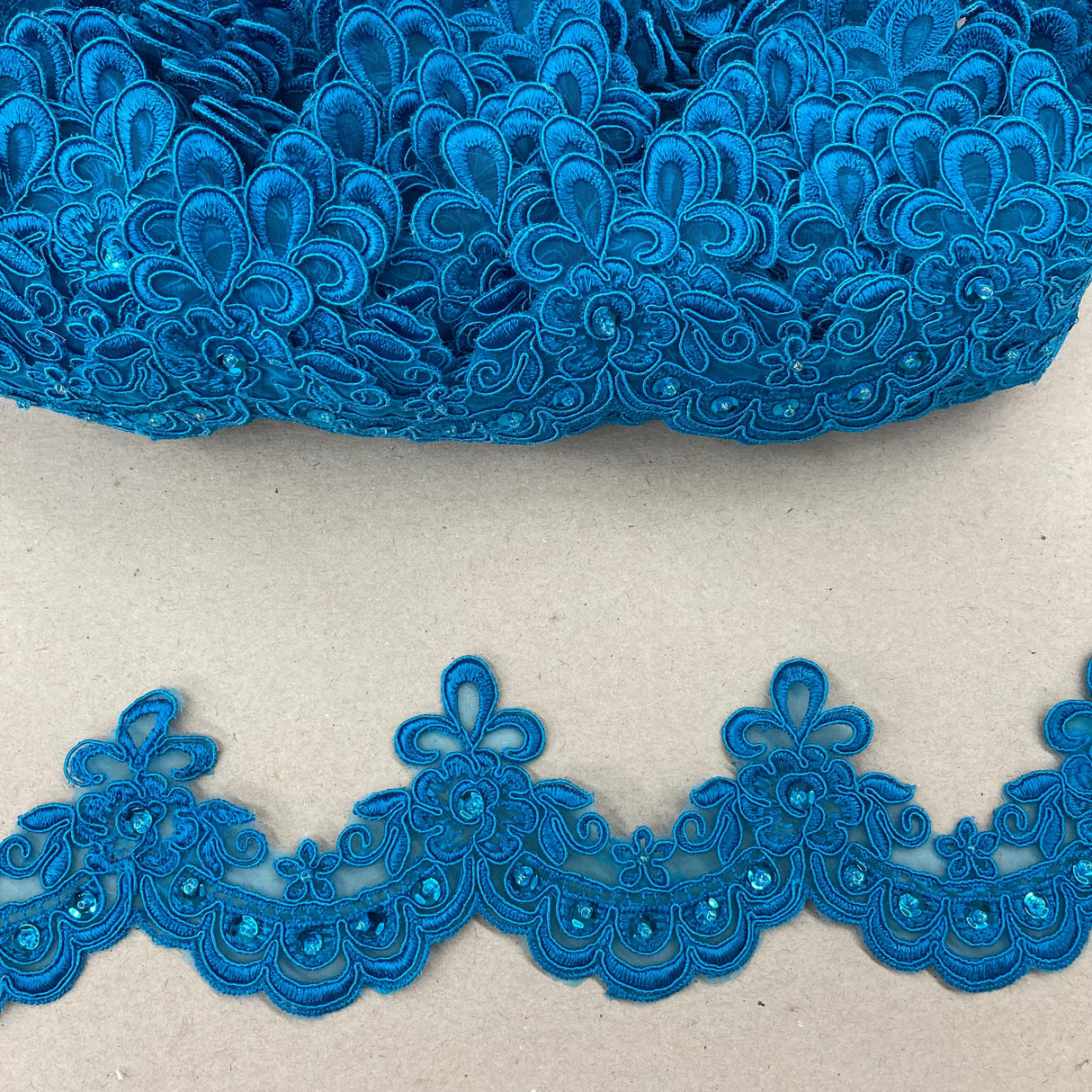 Beaded Lace Trimming Embroidered On 100 Percent Polyester Organza Fabric - Fuchsia, Lilac, Plum, Purple, Turquoise, 3" Width (1 Yard)