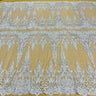 Beaded Corded Bridal Lace Fabric on Polyester Net Mesh
