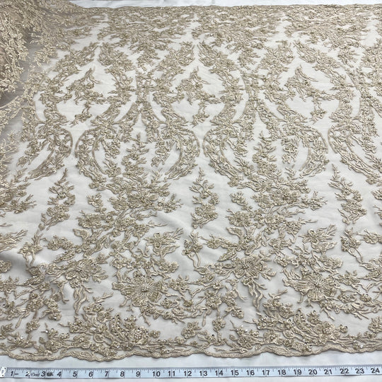 1 Yard Beaded Lace Fabric Embroidered 100 Percent Polyester Net Mesh 54 inch Width