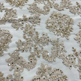 Beaded Lace Fabric on Polyester Net Mesh 56"