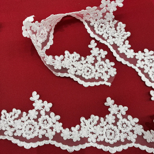 Embroidered Corded Lace Trim 4"