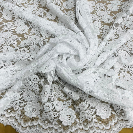 1 Yard Luxurious Corded Embroidered Bridal Lace Fabric for Elegant Dresses White