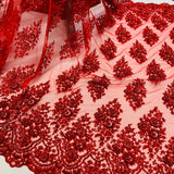 Beaded Embroidered Lace Mesh Coral