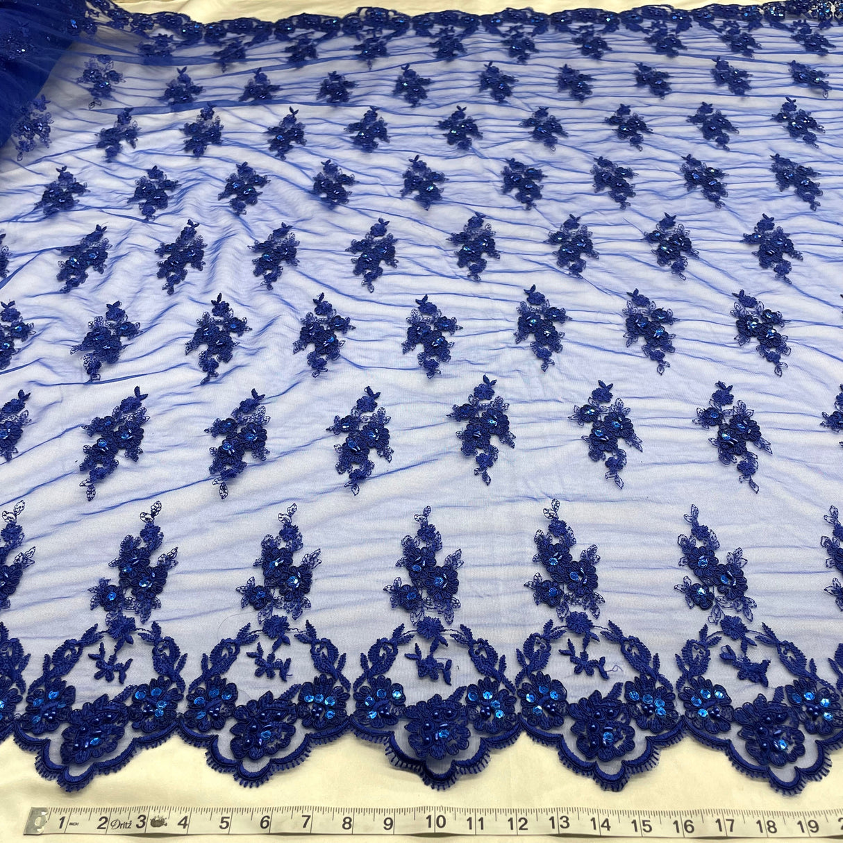Beaded Corded Lace Fabric - Embroidered On 100% Polyester Net Mesh, 53" Width, 6 Colors (1 Yard)