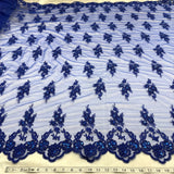 Beaded Corded Lace Fabric - Embroidered On 100% Polyester Net Mesh, 53" Width, 6 Colors (1 Yard)