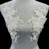 Corded Floral Applique 100 Percent Polyester Organza Fabric - Ivory, White, Ivory With Silver, Floral Applique, 13" X 6" (1 Pair)