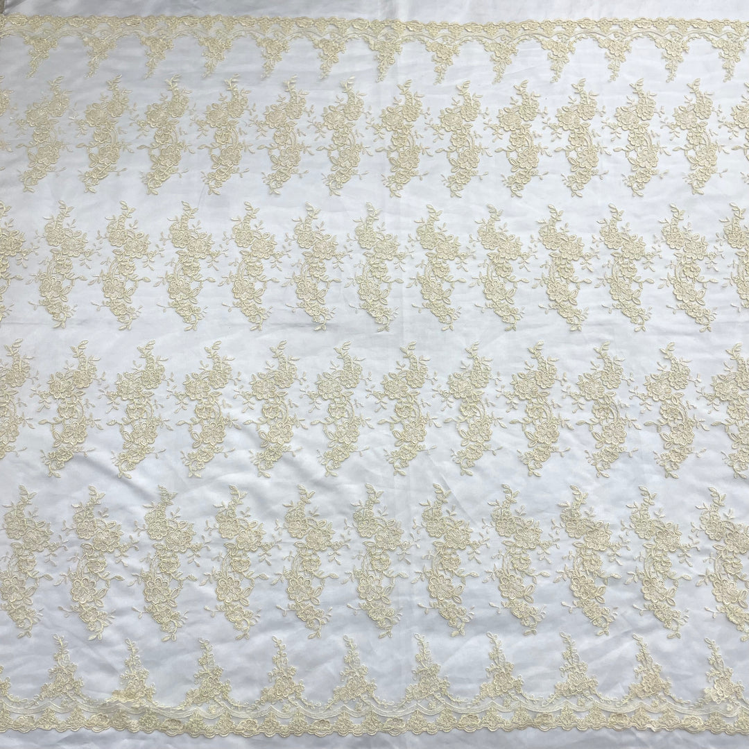 1 Yard Corded Bridal Lace Fabric Embroidered 100 Percent Polyester Net Mesh 54 inch Width