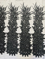 New Vegas Heavy Beaded Feather Design Embroidery Mesh Fabric - Beaded Feather Design, 11" Width, 50" Length (1 Panel)