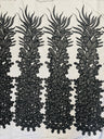 New Vegas Heavy Beaded Feather Design Embroidery Mesh Fabric - Beaded Feather Design, 11" Width, 50" Length (1 Panel)