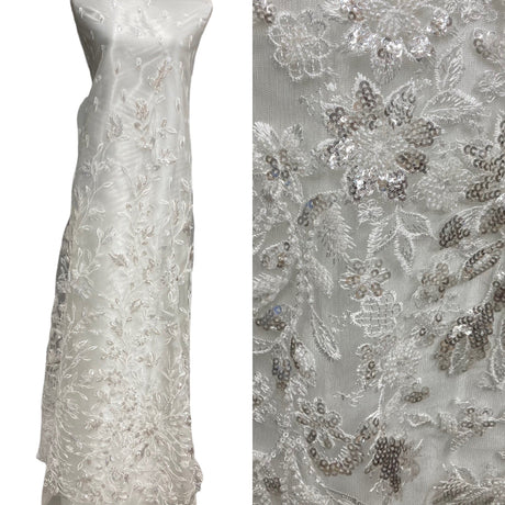 Beaded Sequined Lace Fabric 100% Polyester Net Mesh 54"